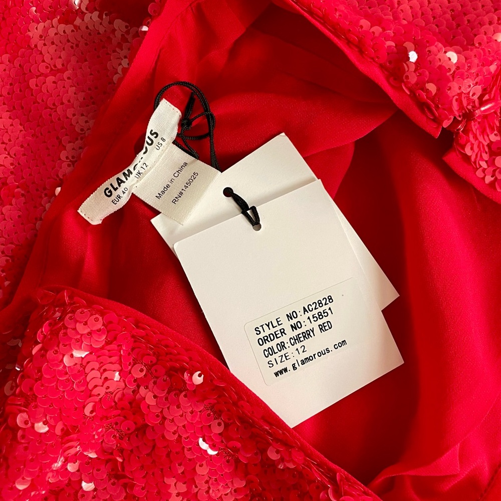 Glamour ASOS Cherry Red Sequin Pencil Skirt sz UK 12 / US 8-10 NWT - Picture 12 of 13